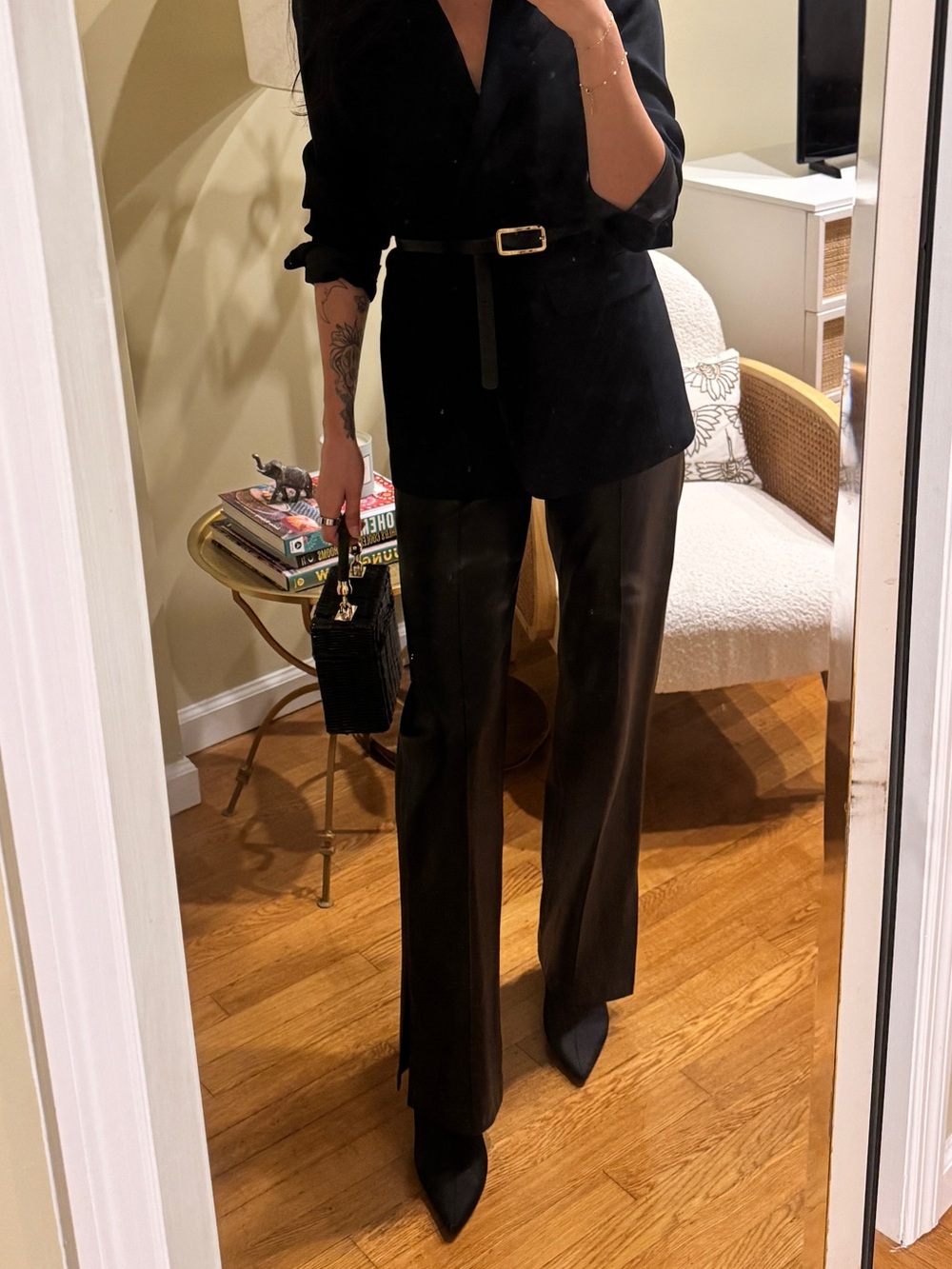 Mango Black Faux Leather Trousers — Straight Leg